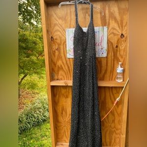 Vintage long‎ black dress sparkly with train size xl
